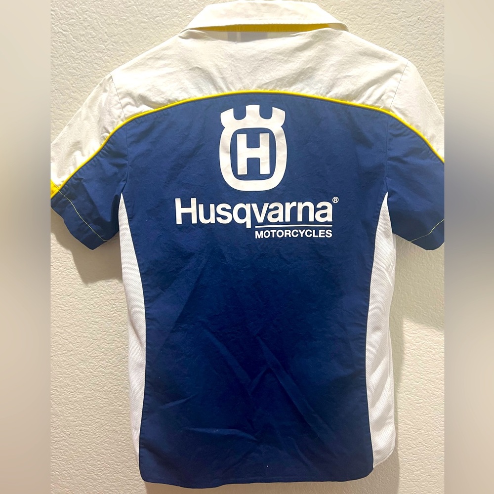 Women's Blue & White Moto Team Polo